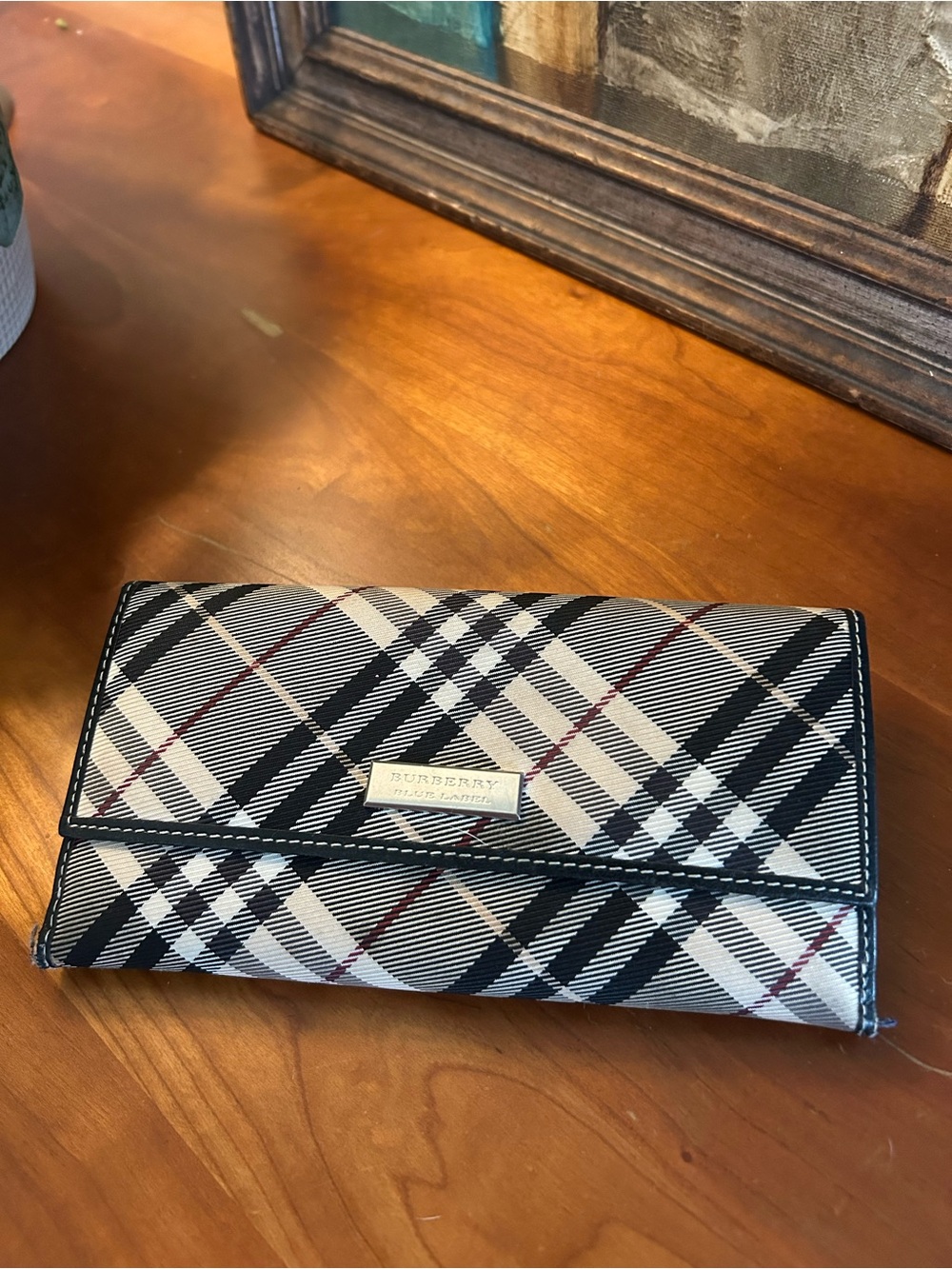 Burberry Black Beige Check Flap Wallet